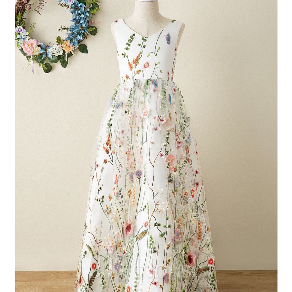 JJs House Floral Embroidered Kids Dress - ivory